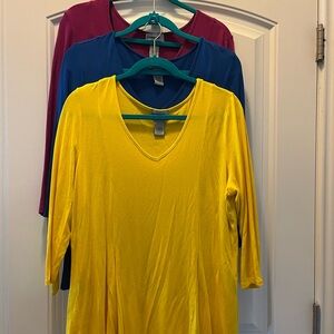 Women's V-Neck Tops - Yellow, Blue, and Fushia